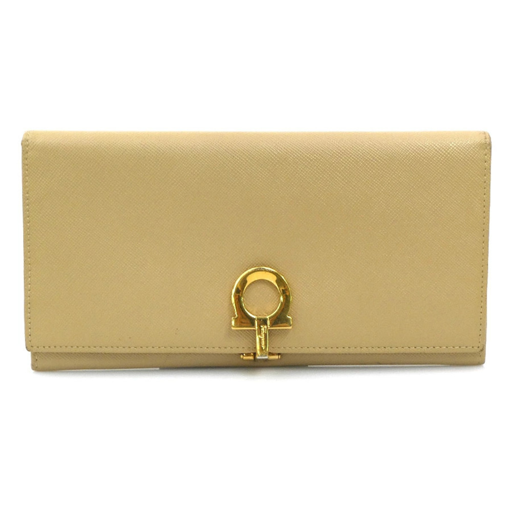 Salvatore Ferragamo bi fold long wallet Gancini leather Beige Cream